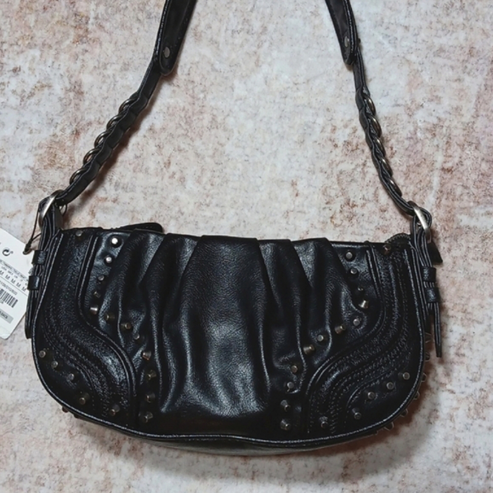 NEW Studded Black Shoulder Bag - Women - Picture 3 of 13